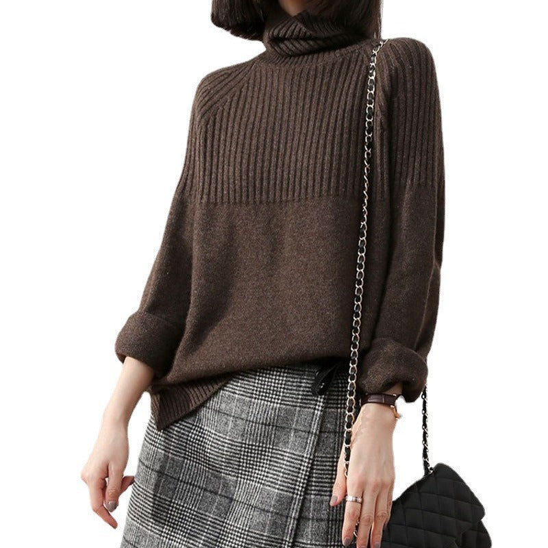 Damen Strickpullover mit hohem Kragen und Rippstruktur Drune