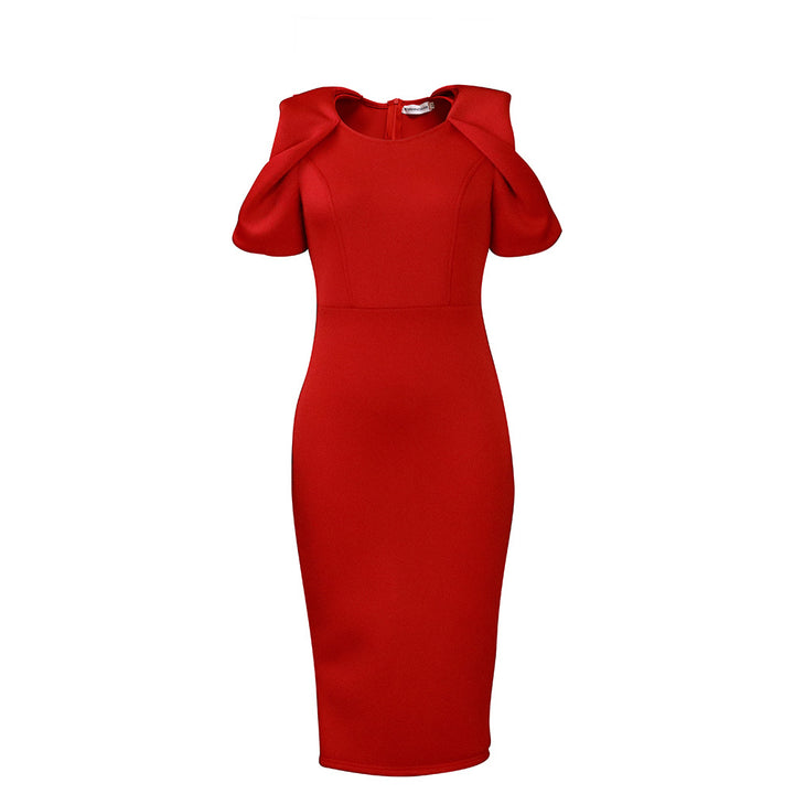 Damen Körperbetontes Kleid mit modischen Puffärmeln und elegantem Schnitt Drune
