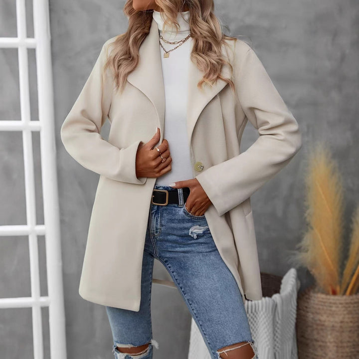 Damen moderne Übergangsjacke mit großem Revers und Knopfverschluss Drune