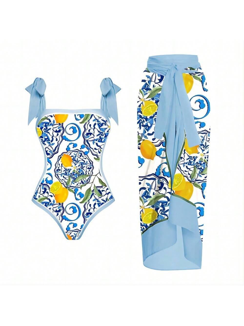 Damen Eleganter Badesuit mit floralen Akzenten und modischem Wickelrock Drune