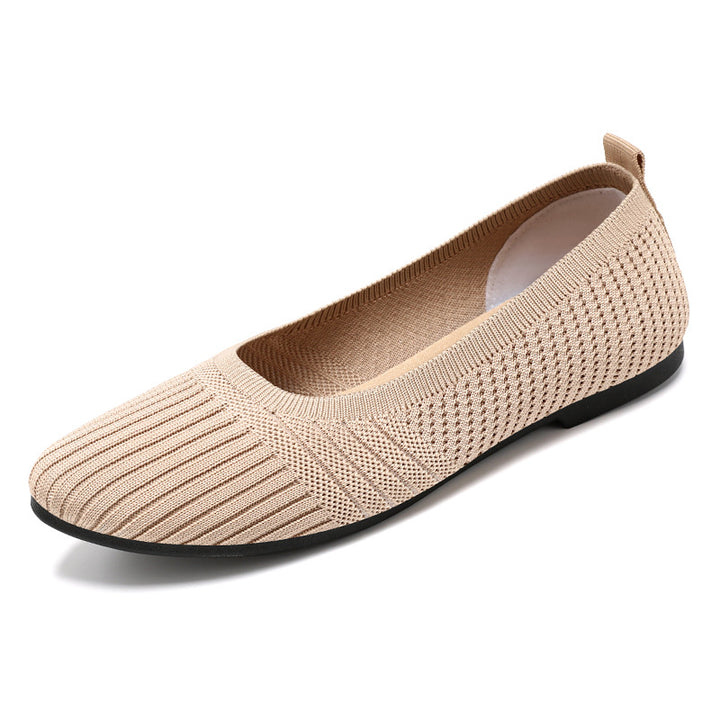 Damen nan gestrickter Ballerina-Slip-On mit sockenähnlichem Schaft, Memory-Komfortfußbett und flexibler rutschfester Laufsohle Drune