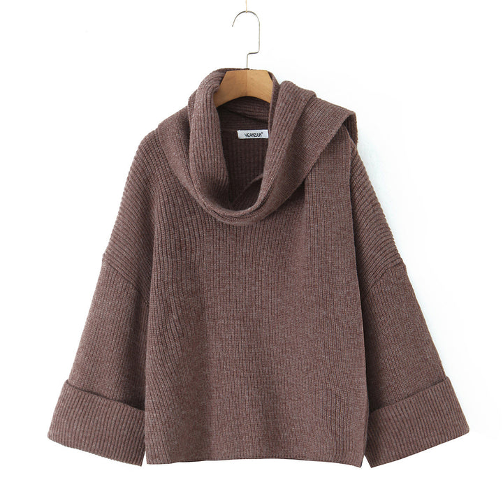 Damen Eleganter Strickpullover mit weitem Schnitt und lässigem Rollkragen Drune