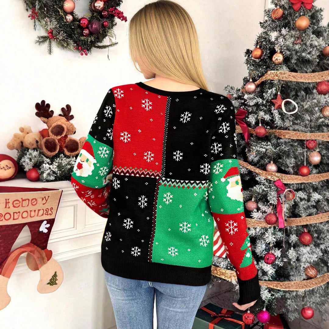 Damen Weihnachts-Pullover mit lustigem Schneemann- und Weihnachtsbaum-Motiv Drune