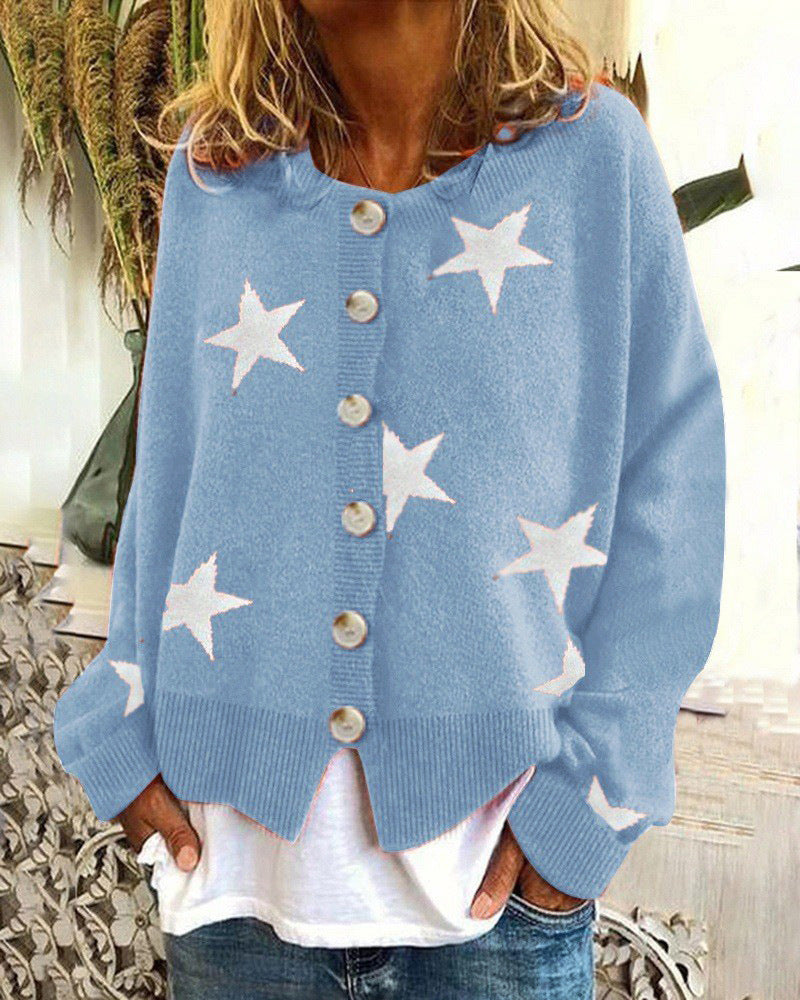 Damen Lockere Strickjacke mit Sternenmotiv Drune
