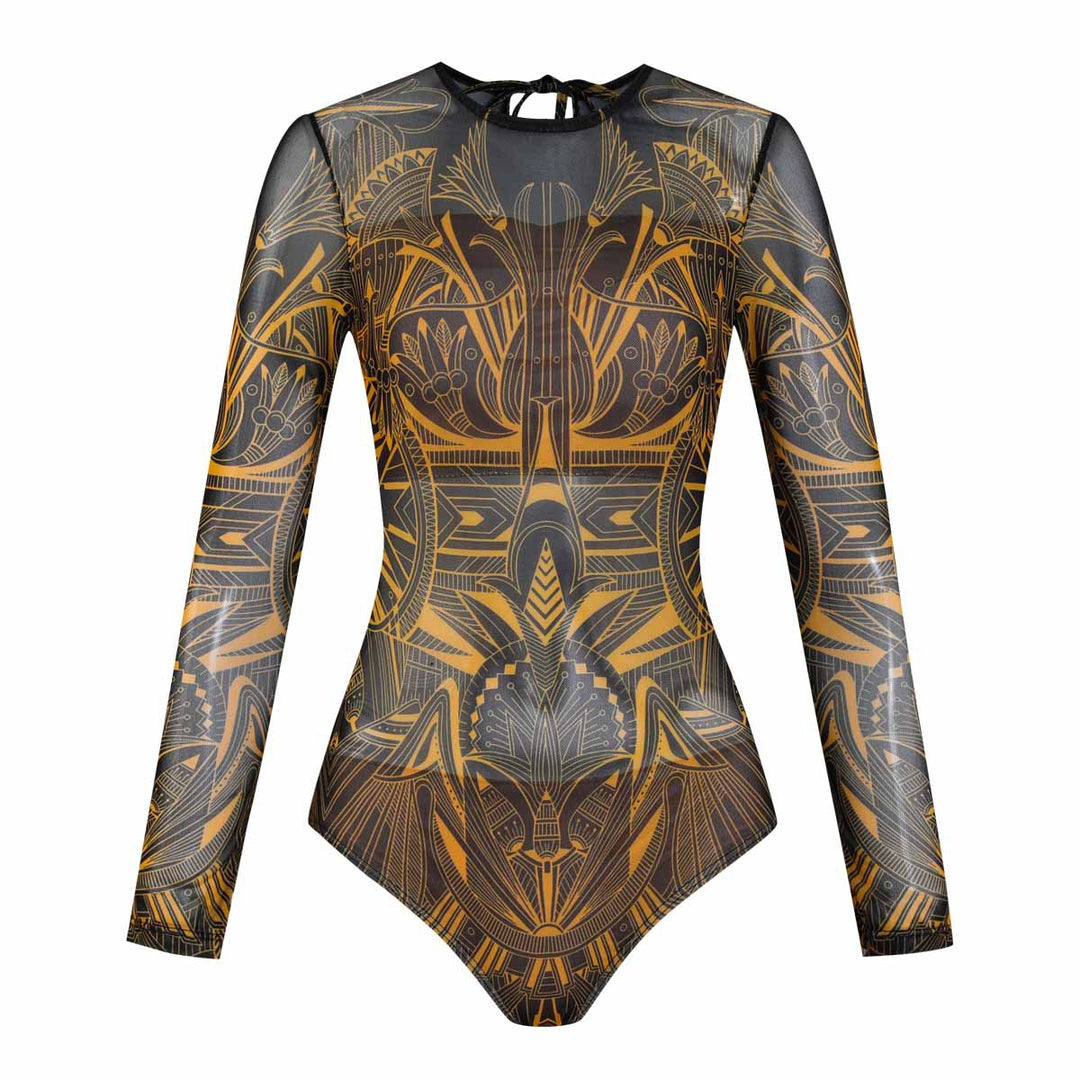 Damen Langarm-Badeanzug mit modernem Grafikdesign Drune