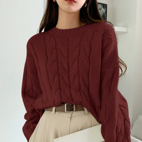 Damen Grobstrickpullover mit Zopfmuster und weitem Schnitt Drune