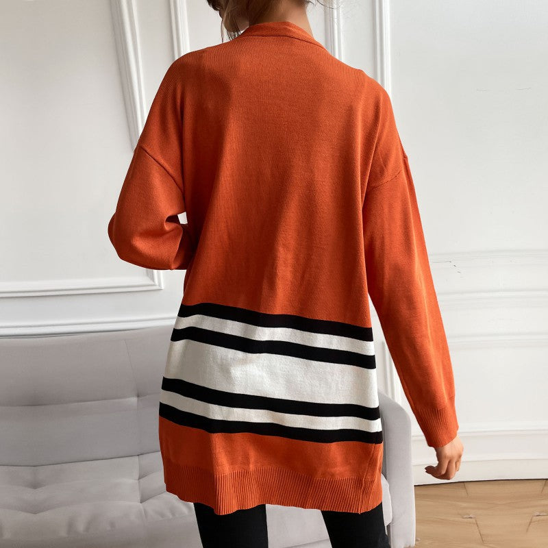 Damen Strickjacke mit modernem Streifenmuster und praktischen Taschen Drune
