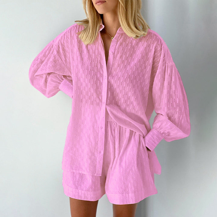 Damen modisches Kurzarm-Pyjama-Set mit strukturierter Oberflächenbeschaffenheit Drune