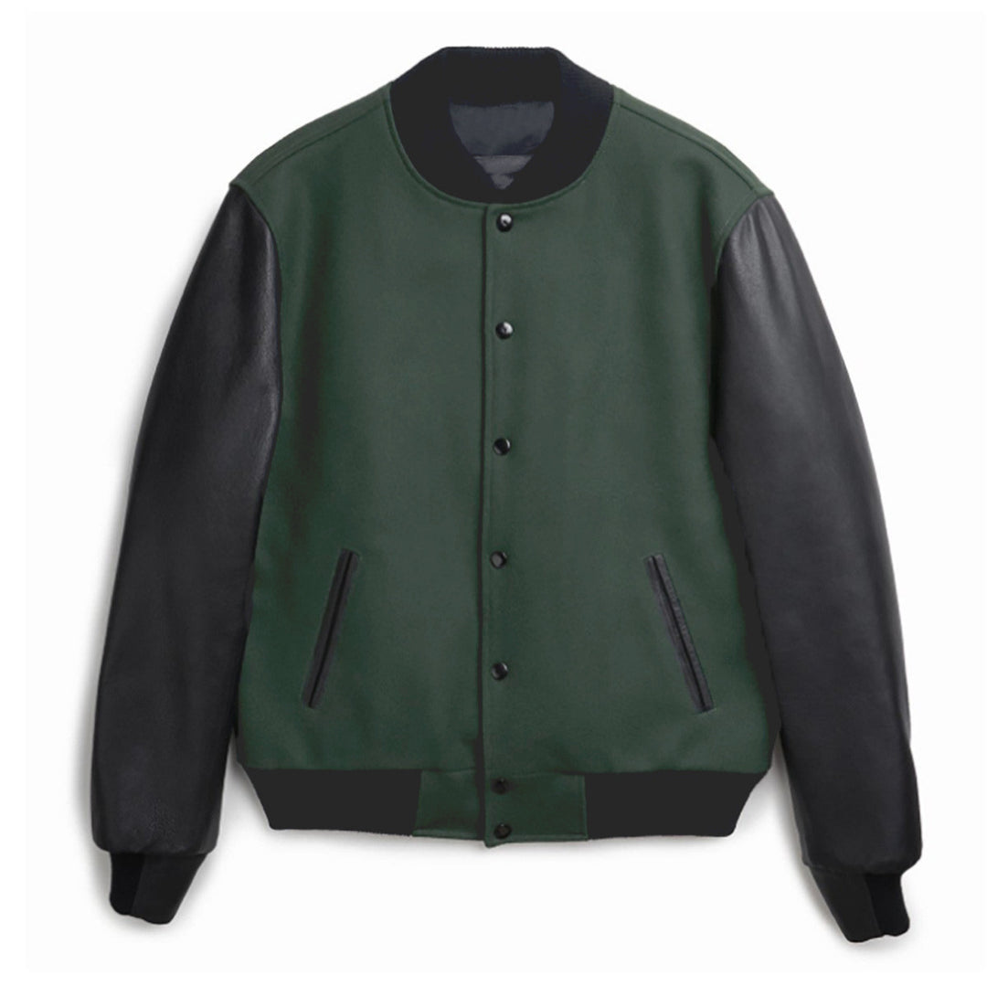 Damen trendige Baseballjacke mit Lederärmeln und praktischen Eingrifftaschen Drune