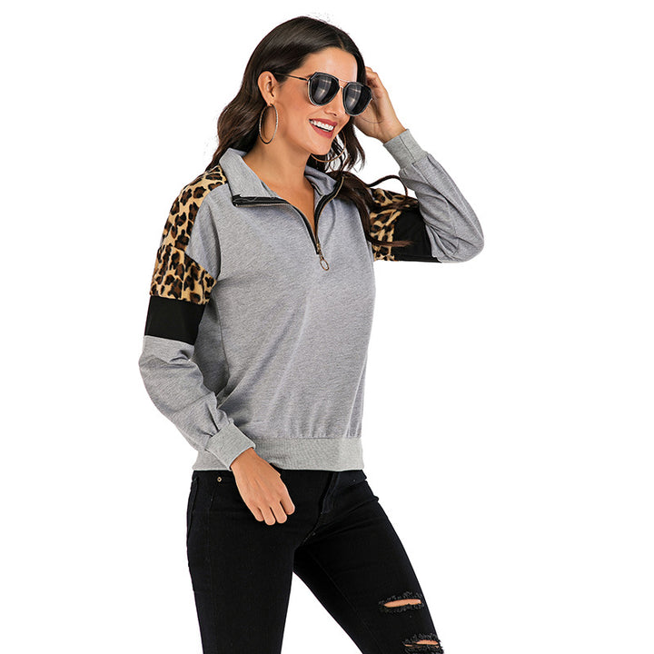 Damen Freizeitpullover mit tierischem Muster und hohem Kragen Drune