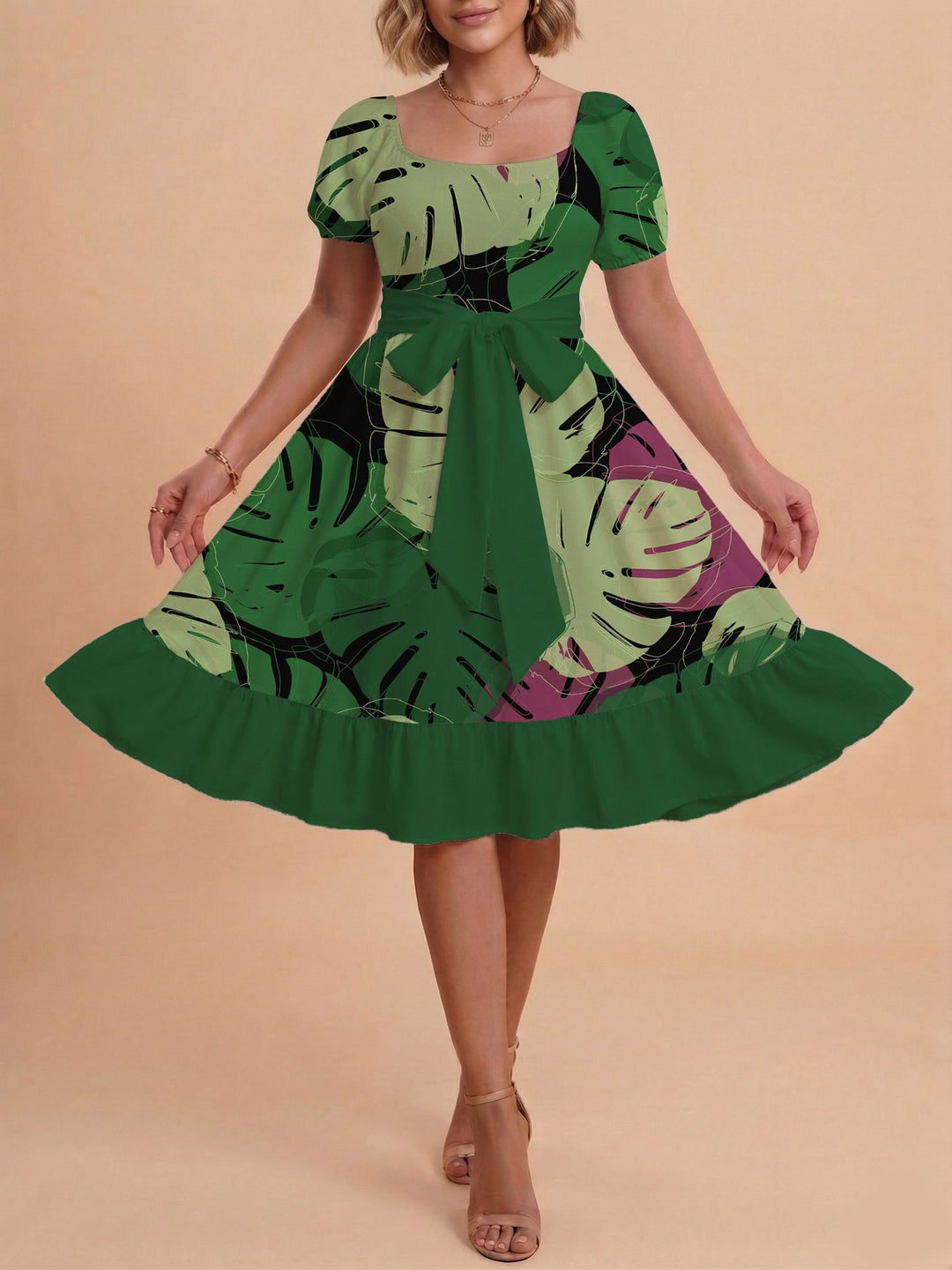 Damen Verspieltes Maxikleid mit Bärenmuster und taillierbarem Band Drune