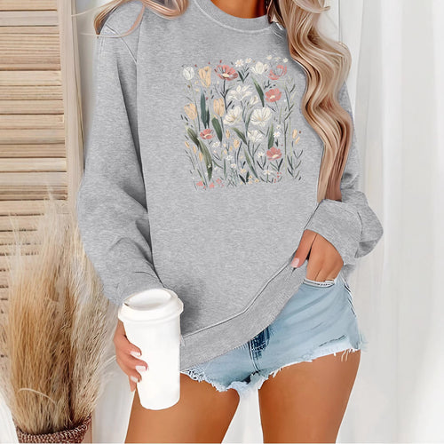 Damen Sweatshirt mit floralem Motiv und lässigem Schnitt Drune