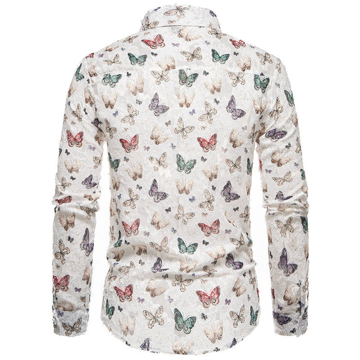 Herren Blumen Schmetterlingsdruck Langarmhemd Drune