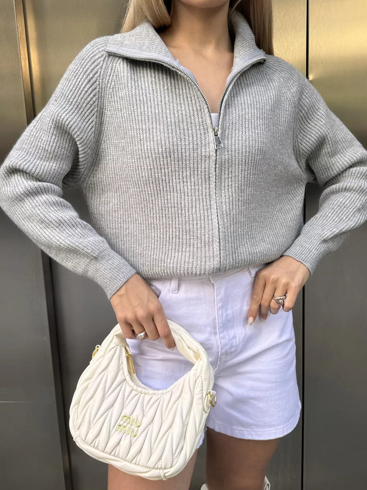 Damen Strickjacke mit hohem Kragen Drune