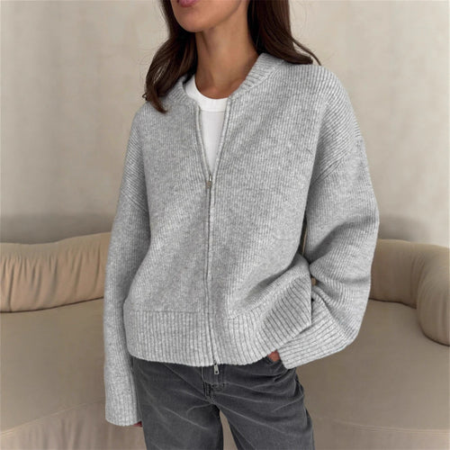 Damen lässiger Strickpullover mit Reißverschluss Drune