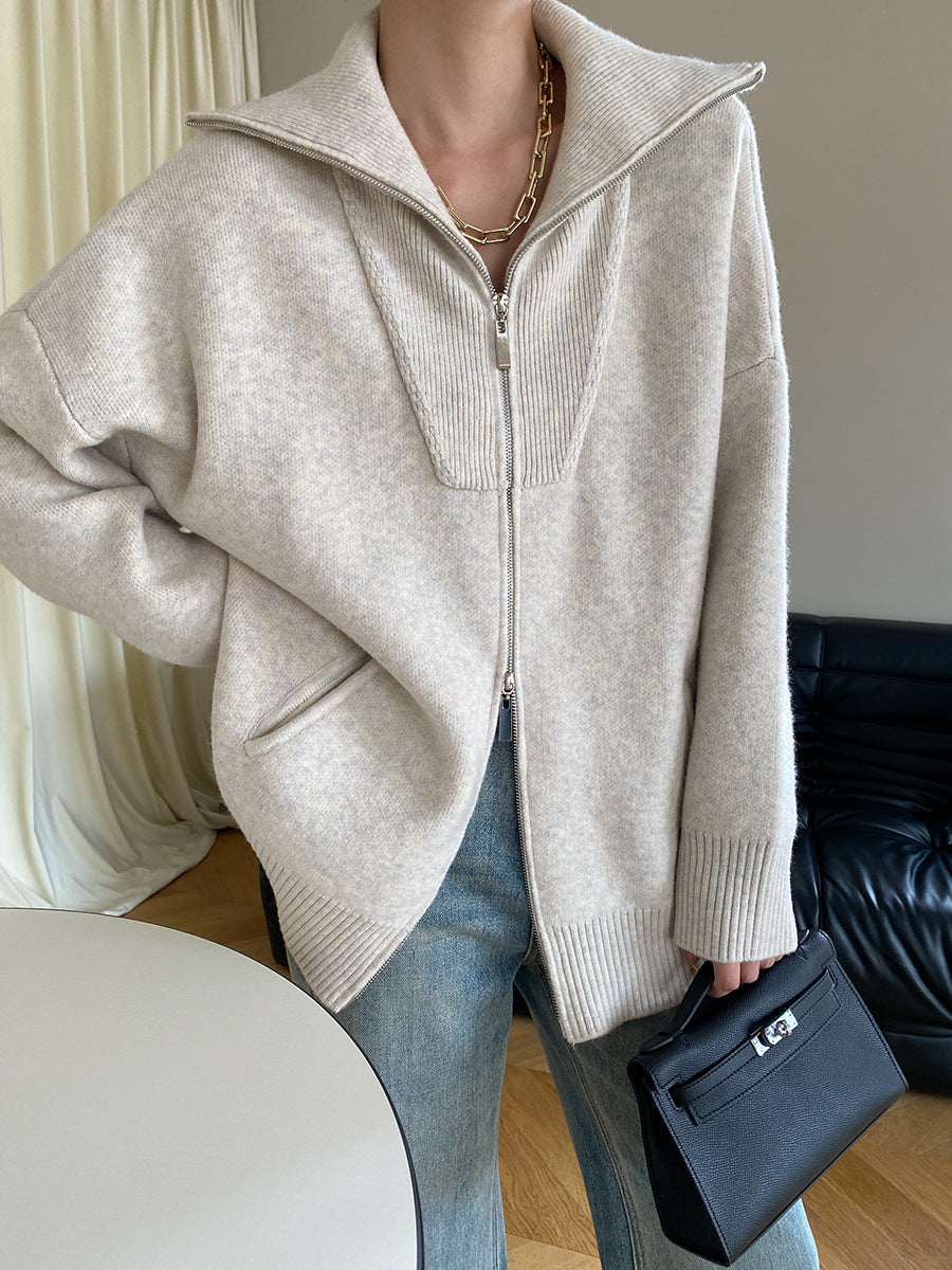 Damen Cozy Strickjacke mit hohem Kragen und Reißverschluss Drune
