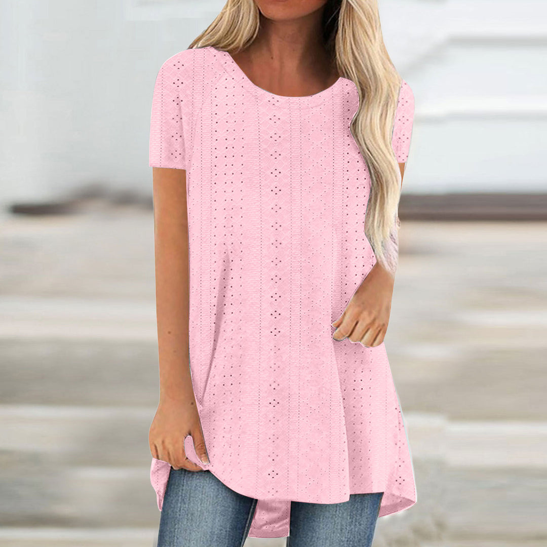 Damen Atmungsaktive Lochmuster Tunika Top Drune
