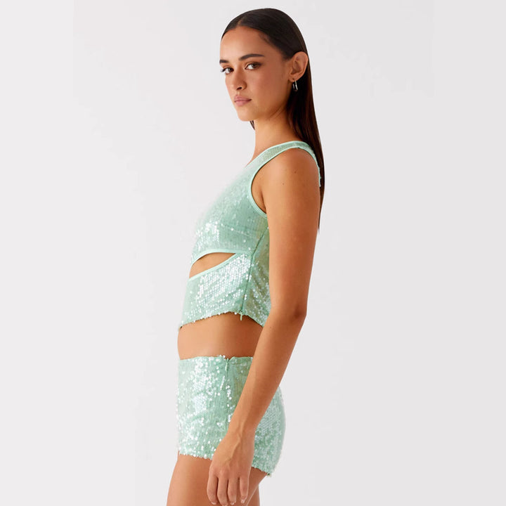 Damen Glitzernder Top und Shorts Set Drune