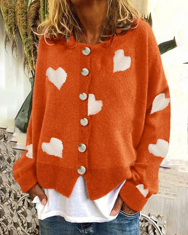 Damen Strickjacke mit Herzmuster und Knopfleiste Drune