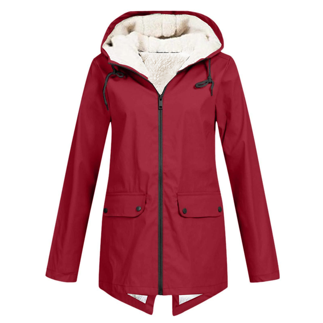 Damen wetterfeste und gefütterte Regenjacke mit verstellbarem Kapuzenkragen Drune