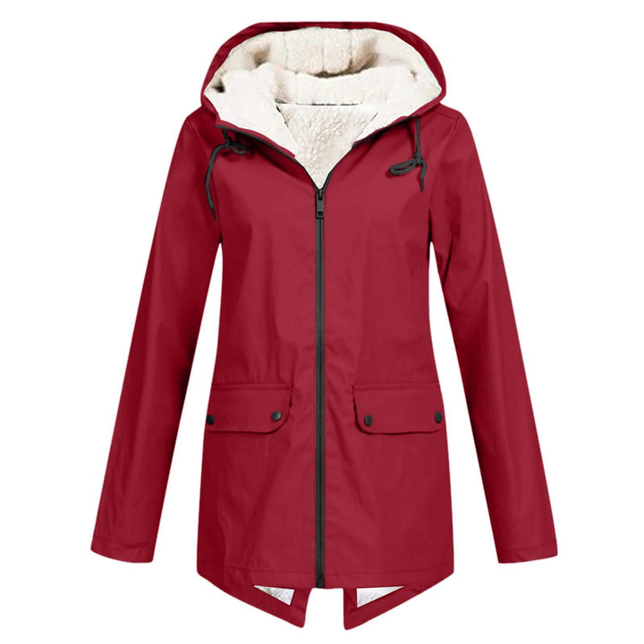 Damen wetterfeste und gefütterte Regenjacke mit verstellbarem Kapuzenkragen Drune