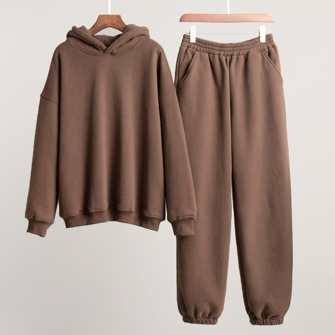 Damen Lässiges Sweatshirt- und Jogginghosen-Set mit Kapuze und elastischem Bund Drune
