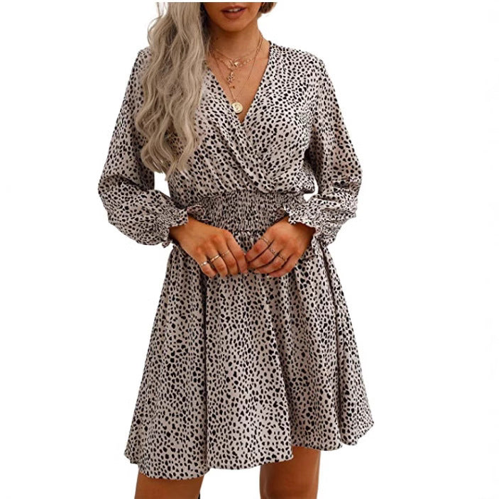 Damen modisches Kleid mit figurbetontem Gummizug und langen Ärmeln Drune