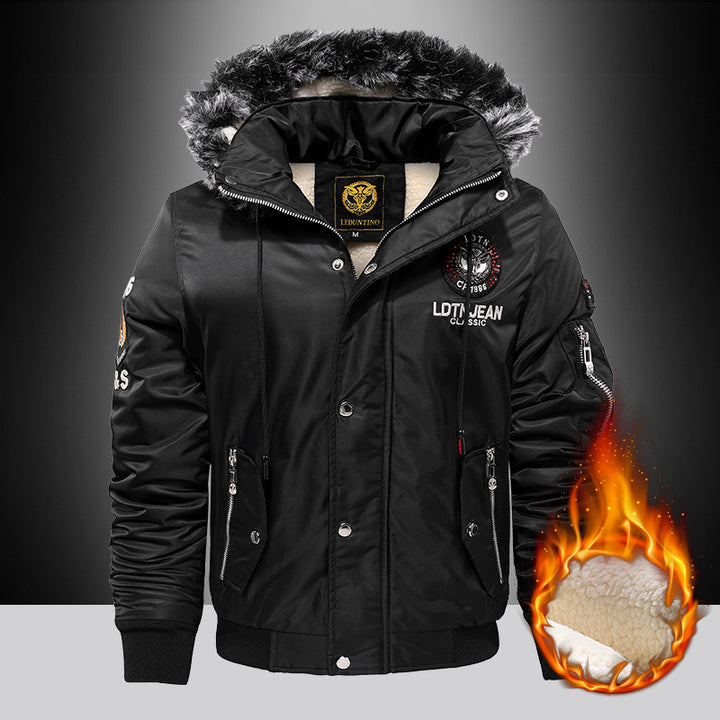 Herren nan wattierte Thermo-Bomberjacke mit Sherpa-Innenfutter, abnehmbarer Kunstfellkapuze und wasserabweisender Nylonaußenhülle Drune