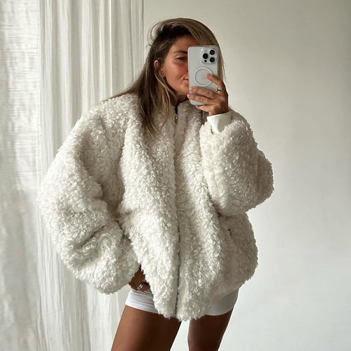 Damen gemütliche Teddyjacke mit hohem Kragen Drune