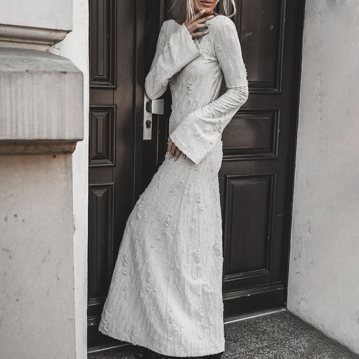 Damen Elegantes Maxikleid mit raffinierten Rüschen- und Ärmeldetails Drune