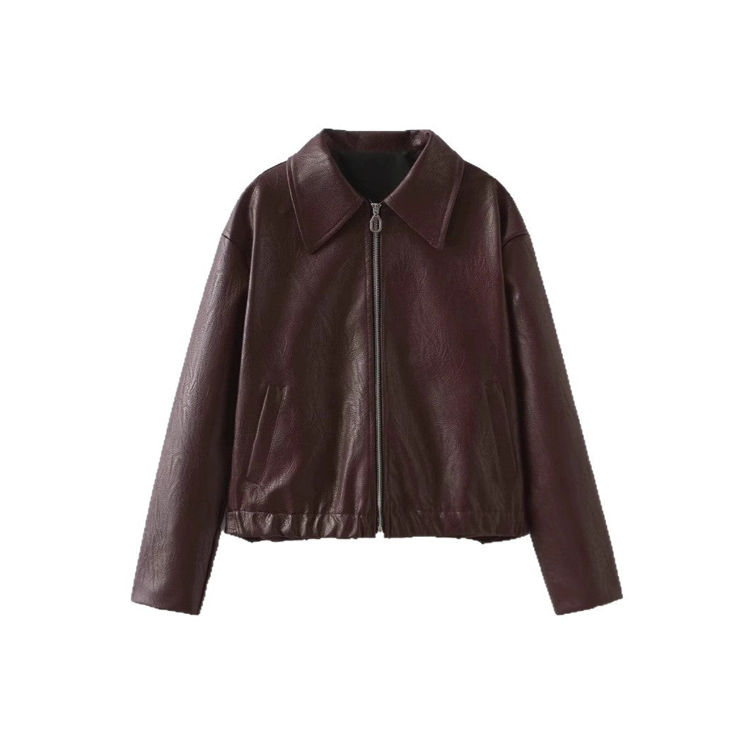 Damen modische Lederjacke im Vintage-Stil mit hochwertiger Textur Drune