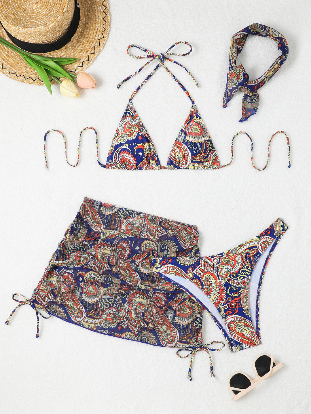Damen Bikini-Set mit verstellbaren Trägern und modischer Wickelrock Drune
