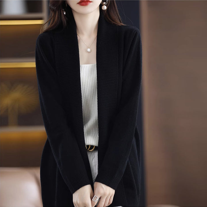 Damen Strickjacke mit eleganten Rippenstrukturen und offenem Schnitt Drune