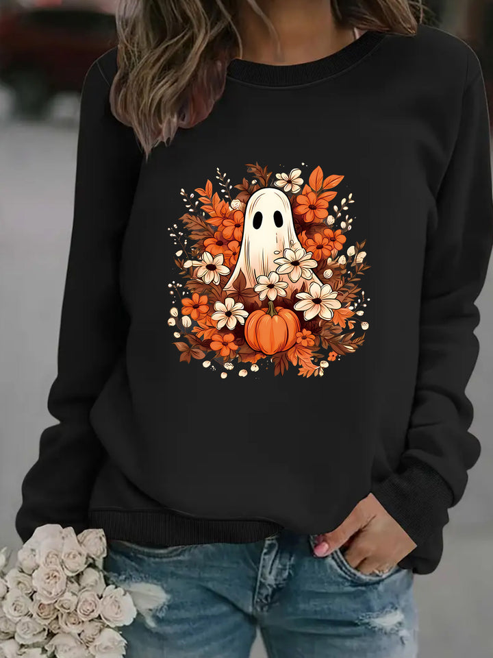 Damen Sweatshirt mit verspielt gruseligem Herbstmotiv Drune
