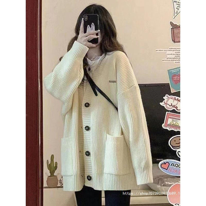 Damen Grobstrick Cardigan mit Taschen und tiefem V-Ausschnitt Drune