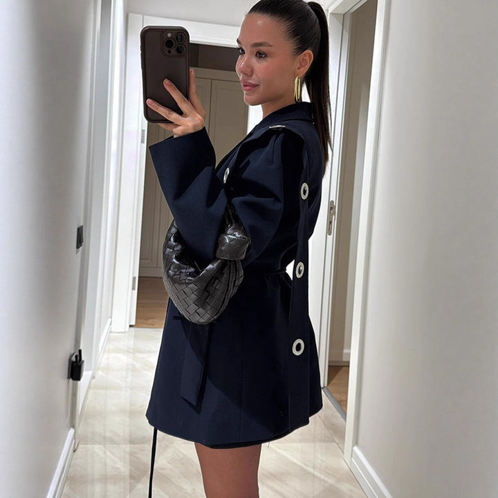 Damen Oversized Blazerjacke mit modischen Bindetail und großen Knöpfen Drune