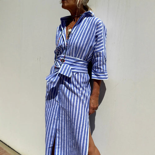 Damen Hemdblusenkleid mit modernem Schnürdesign und seitlichen Schlitzen Drune