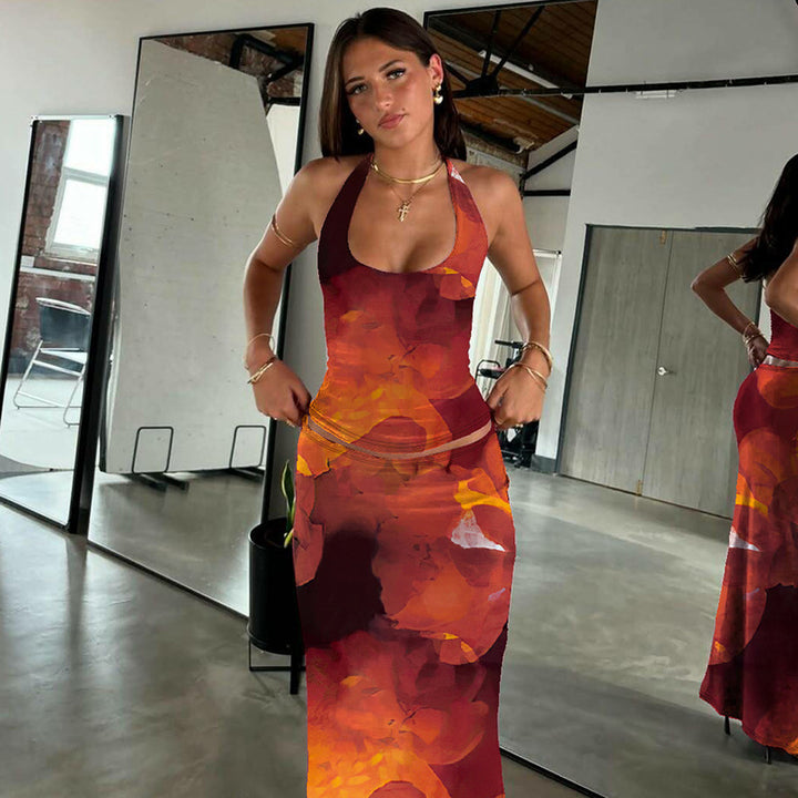 Damen Elegantes Maxikleid mit verführerischem Halterneck Drune