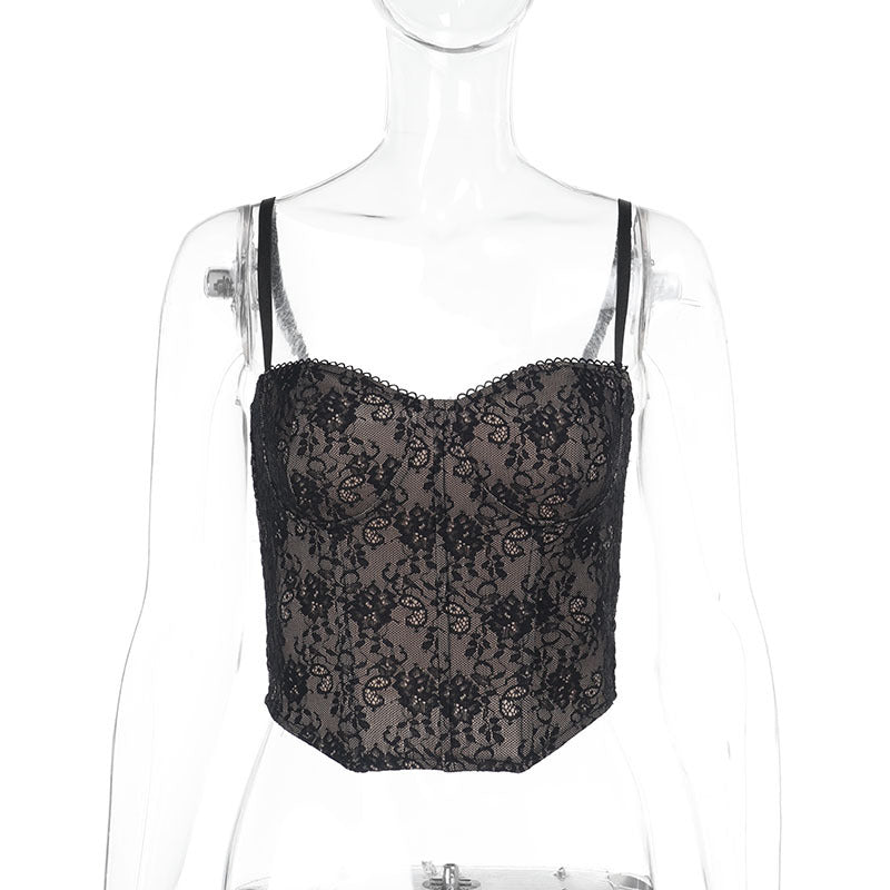Damen Spitzen-Crop-Top mit verstellbaren Trägern Drune