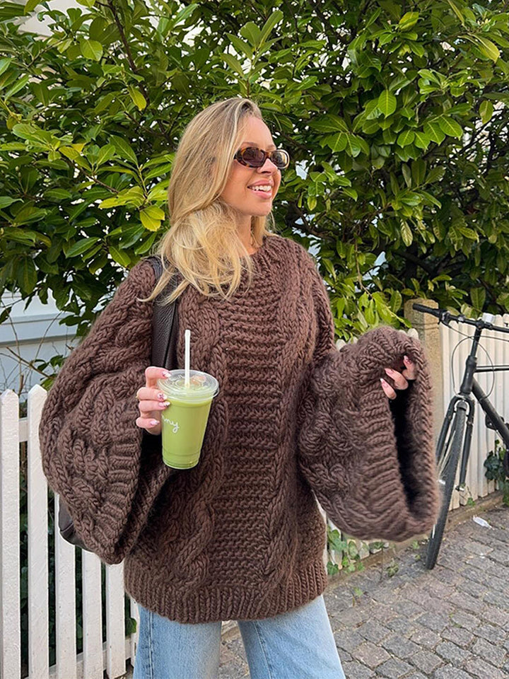 Damen Grobstrickpullover mit weiten Ärmeln Drune