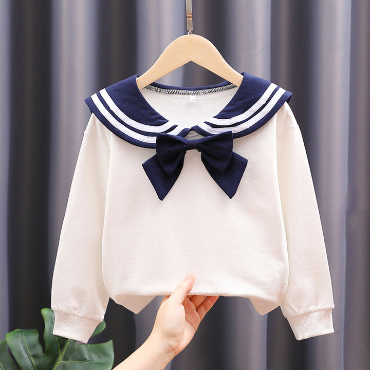 Mädchen Sweatshirt mit maritimem Kragen und dekorativem Schleifendetail Drune