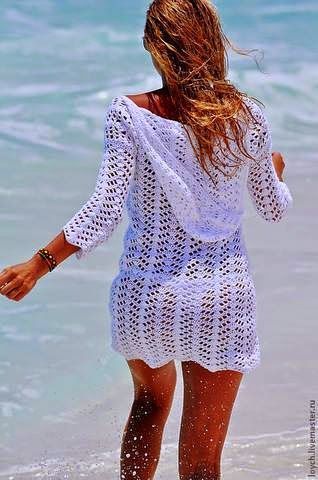 Damen gehäkeltes Strandkleid mit tiefem V-Ausschnitt und verführerischem Rückenausschnitt Drune