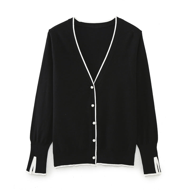 Damen elegante Strickjacke mit Kontrastdetails Drune