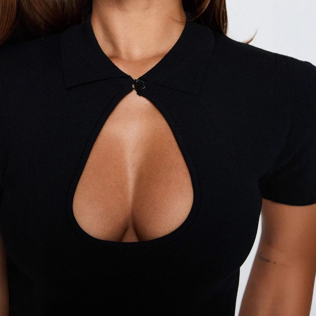 Damen figurbetontes Polo-Shirt mit schickem Cut-Out Drune