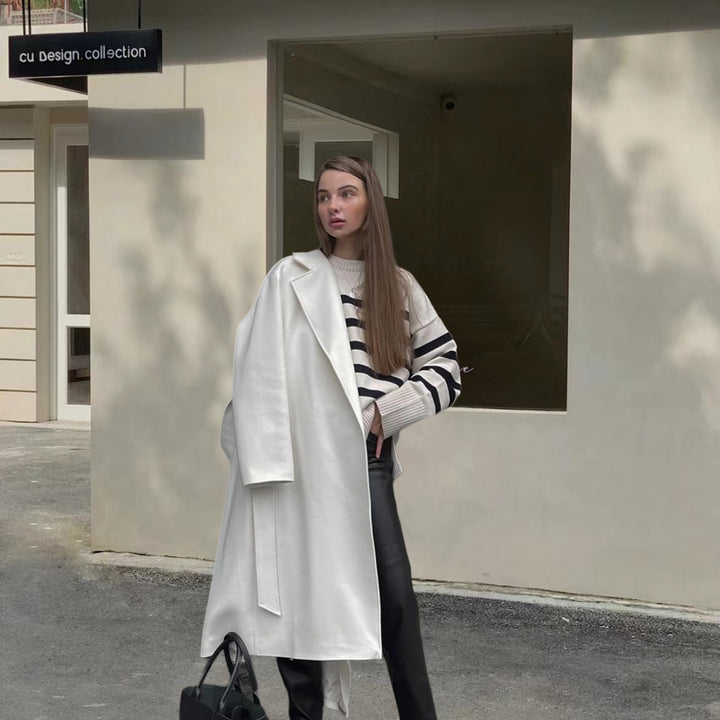 Damen Oversized Strickpullover mit hohem Kragen und trendigem Streifenmuster Drune