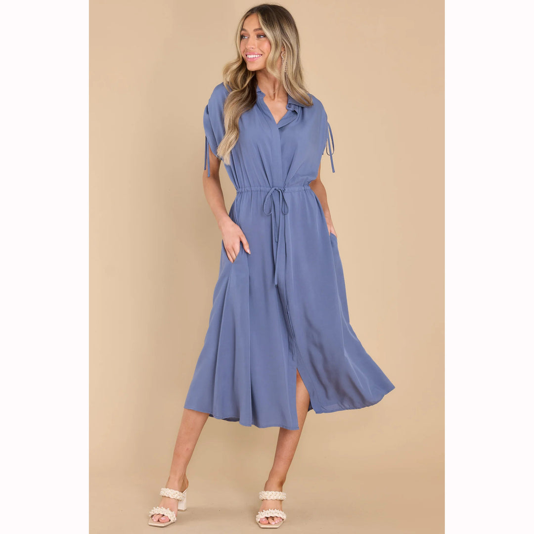 Damen Hemdblusenkleid mit elastischem Taillenband und luftiger Passform Drune