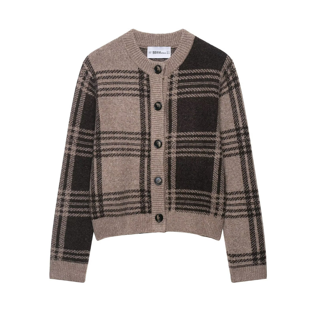 Damen Modische Karostrickjacke Drune