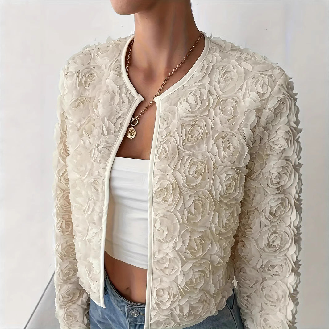 Damen kurzärmlige Blazerjacke mit floralen Applikationen Drune