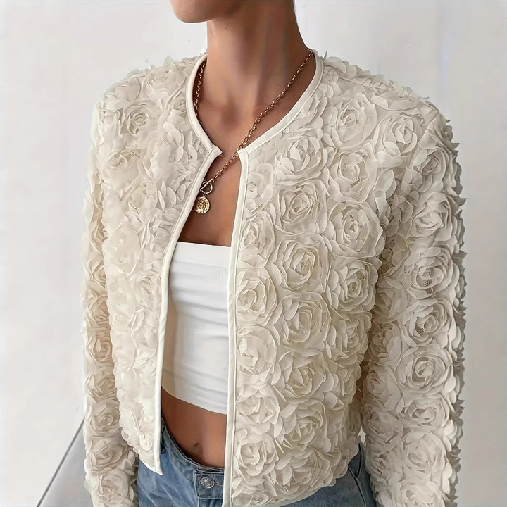 Damen kurzärmlige Blazerjacke mit floralen Applikationen Drune