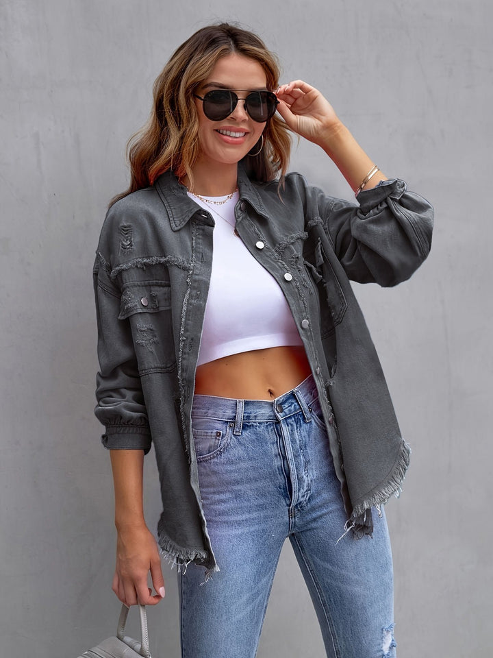 Damen Oversized Denimjacke im Vintage-Stil mit Fransen Drune